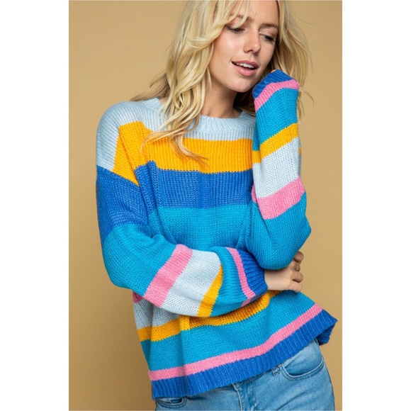 🥰LAST! Blue Multi Color Stripe Super Soft Sweater - Picture 5 of 10